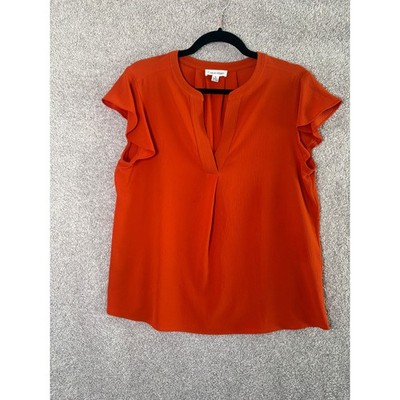 Calvin Klein M Orange Flutter Sleeve Blouse Dopamine Elegant