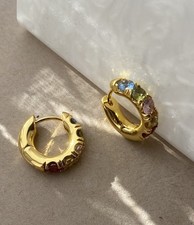 18c Gold Plated Multicoloured Zircon Huggies Hoop Earrings-Sezane-Missoma-Arket