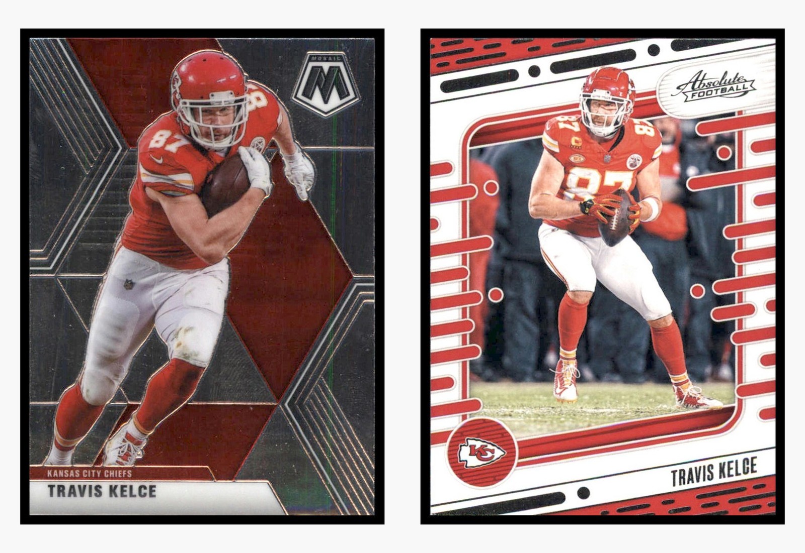 Travis Kelce 2 Card Lot 2020 Panini Mosaic 2024 Absolute Kansas City Chiefs