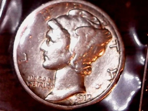 1917-S  SILVER MERCURY DIME - GRADES "VERY FINE"