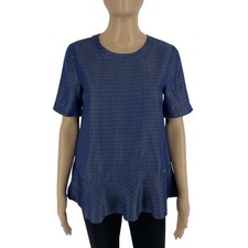 Blouse À Col Rond Évasée À Manches Courtes Navy Blue Pour Femmes Taille XS