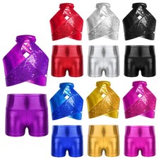 Girls Metallic Jazz Dance Crop Top And Short Competition Sequin Photoshoot Set