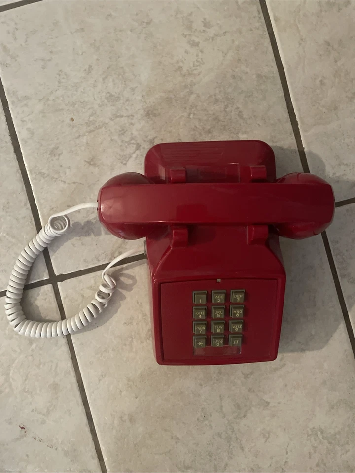 Красный телефон для стационарного телефона, красный традиционный проводной белый шнур сделано в США - Изображение 3 из 3