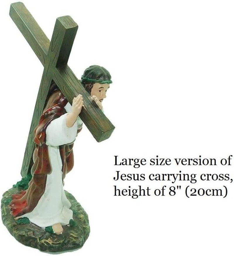 Jesus Carrying the Cross Figurine 8" Large Size, White Resin, Inspirational NEW