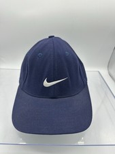 Vintage Nike Swoosh Fitted Hat 7 1/8 Navy Blue Brim Classic Embroidered Logo