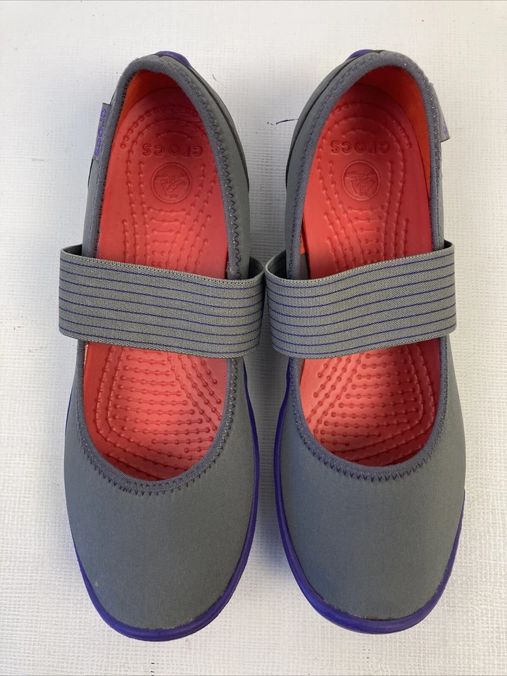 Crocs Womens Size W 7 Slip On Shoes Style 16025 Gray Purple Comfort New NWOB - Image 3 of 4