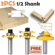 3pcs Tongue Groove Router Bit Tool Set 1/2" Shank 45° Lock Miter Wood Cabinet