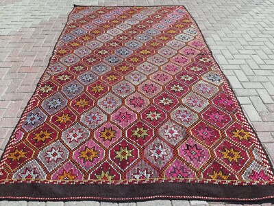 Vintage Turkish Rug Boho Area Rug Large Kilim Floor Rug Wool Rug Carpet 68''x121''