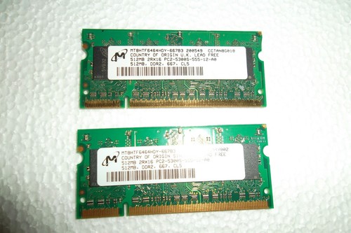 Micron Notebook Memory 1GB (2x 512MB) PC2-5300S 667MHz Non-ECC MT8HTF6464HDY - Picture 2 of 6