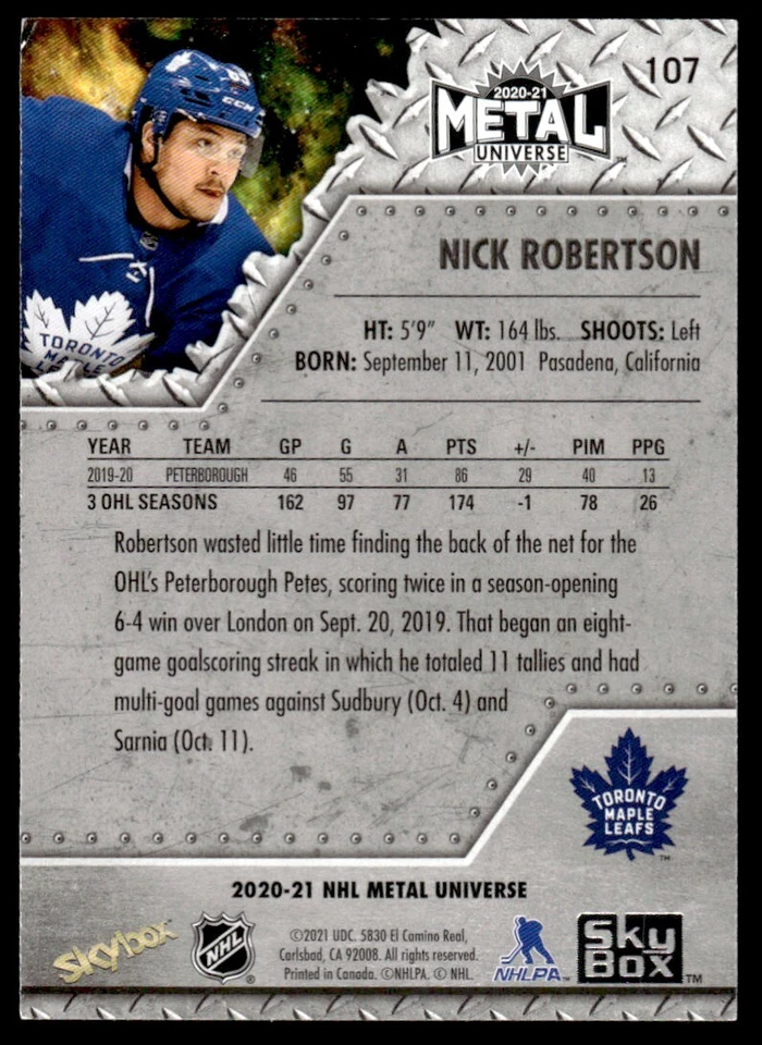 2020-21 Skybox Metal Universe Nick Robertson Rookie #107 - Image 2 of 2