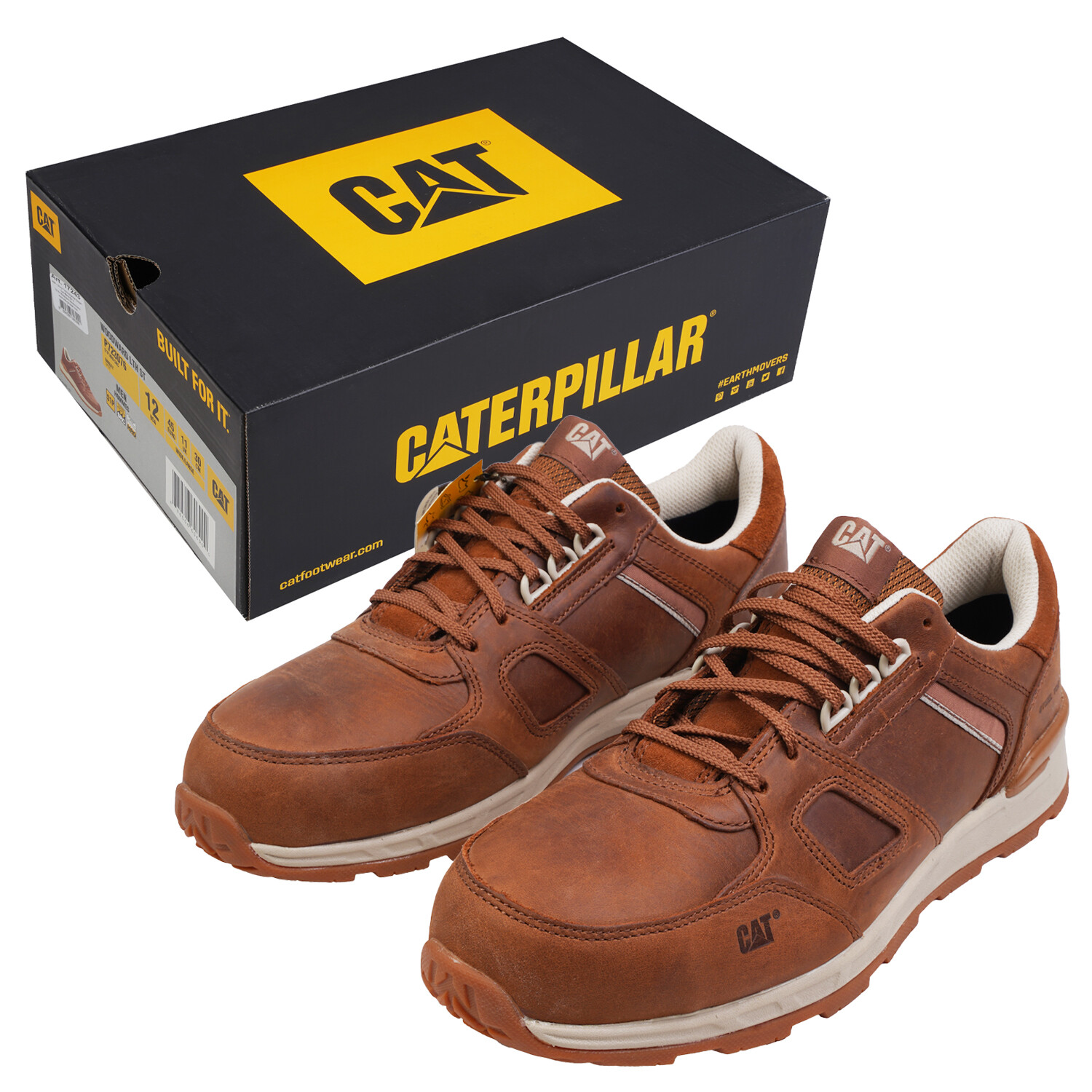 CAT Zapatos de Seguridad Zapatos de Trabajo Cuero Marrón Tapa de Acero S1P 200J T. 45