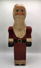 Vintage Santa Claus Hand Carved Folk Art Wood Primitive Christmas 17" Signed