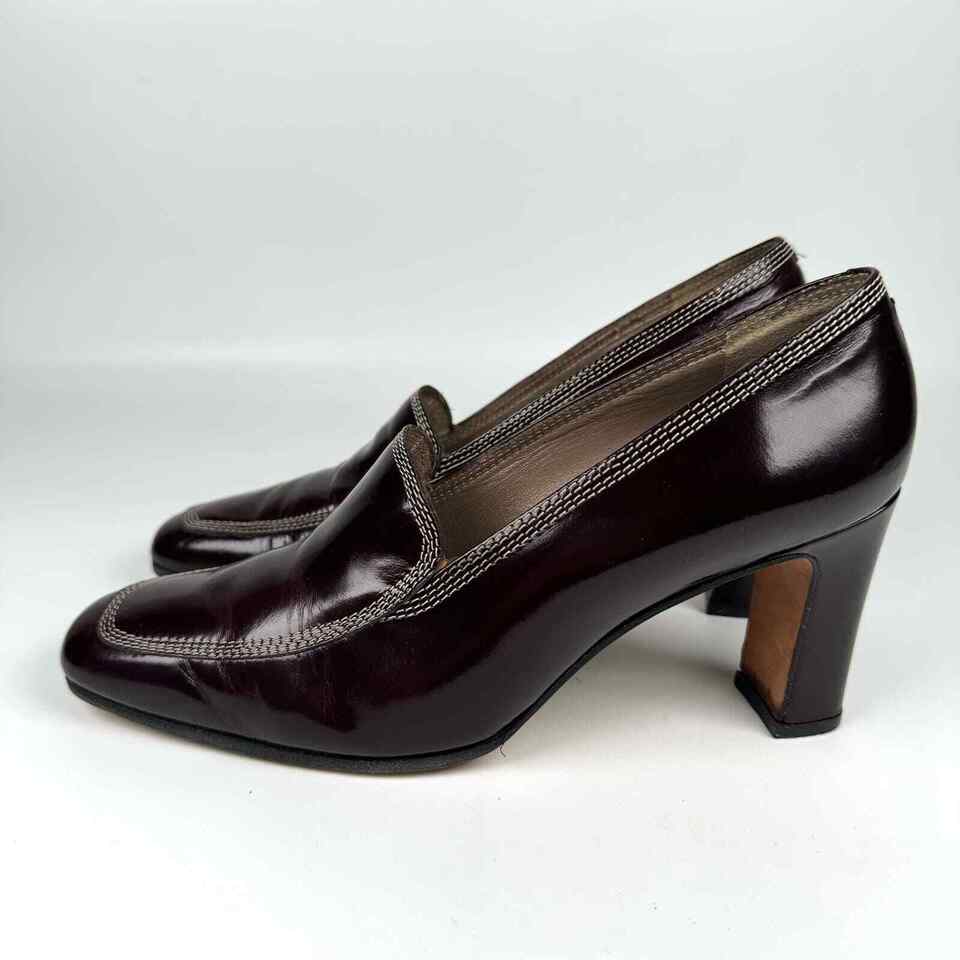 Vintage Anne Klein Dark Brown Patent Leather Square Toe Block Heel ...