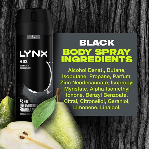 Lynx XL Black 48H Fresh Frozen Pear & Cedarwood Scent Body Spray Deo