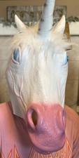 White Unicorn Full Head Mask Latex Novelty Halloween Costume Party Adult Teen