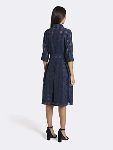 Vestido camisero de cóctel Tahari ASL manga larga sombra rayas (talla 4) - Imagen 2 de 2
