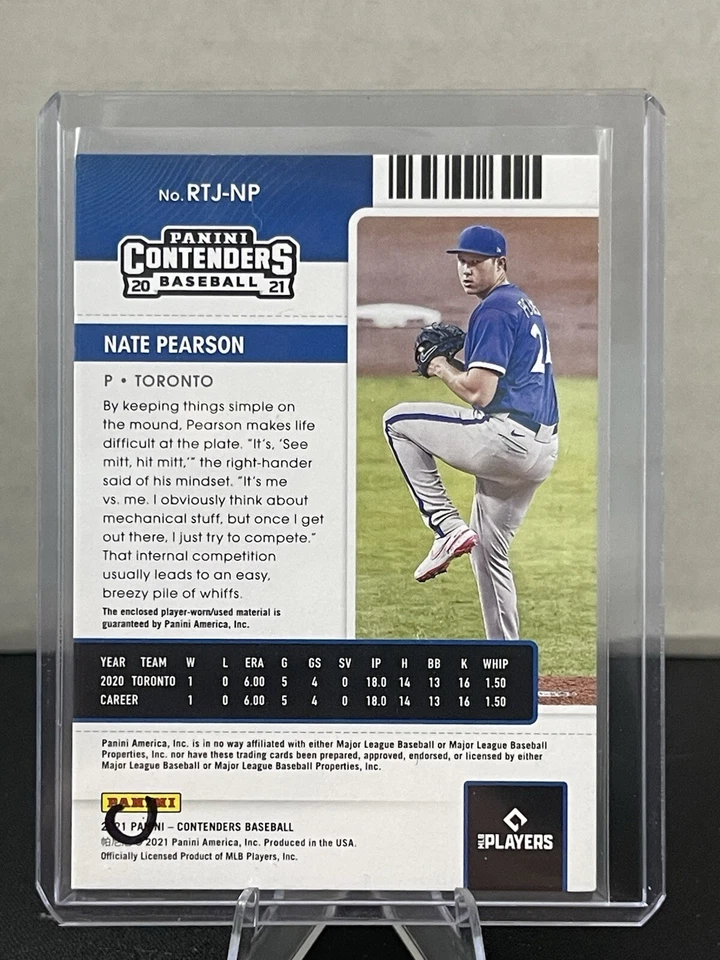 2021 CONTENDERS ROOKIE TICKET JERSEY RELIC NATE PEARSON BLUE JAYS - Image 2 of 2