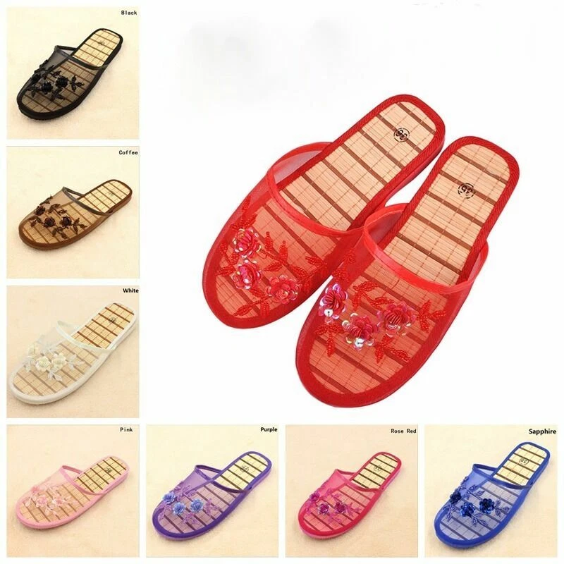 PANTOFOLA D’ORO Pantofole da donna piatte da interno perline paillettes rete floreale scarpe da casa sandalo