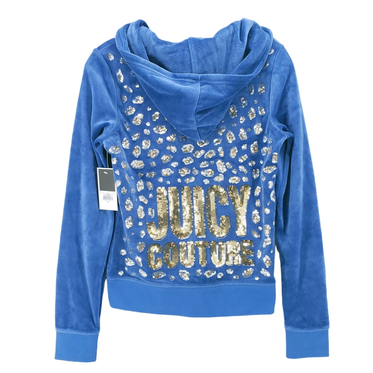 NWT Juicy Couture Velour Hoodie Jacket Blue Silver Gold Sequin Logo Size  MEDIUM | eBay