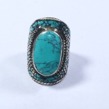 Ethnic Green Turquoise stones Tibetan multistone bohemian Unique ring Size 9
