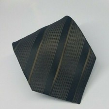 Kenneth Cole Silk Tie Black Brown Stripes Men Necktie 58 x 3.7/8