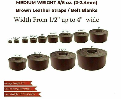 Leather CRAZY HORSE STRIPS  1/2'' to 4'' Wide, 68-72 Inches Long 5/6 OZ.DARK BROWN