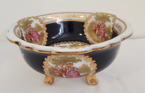 Limoge Design Deko Fragonard Porzellan Schale 3 Beine Kobalt Gold ohne Mängel - Bild 10 von 20