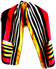 SCHIAPARELLI Scarf Signed Striped Black Red White Gold Rolled Edges Vtg 60s GUC 