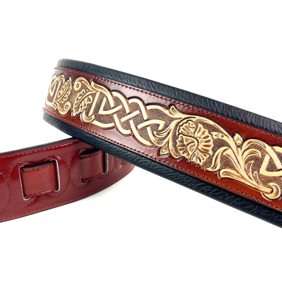 KB05LBRN Bourbon Red Full Grain Center Block Carving Leather Padded