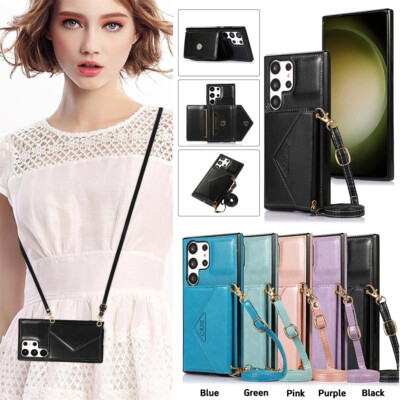 For Samsung Galaxy S25 S24 S23 S22 S20 S10 Leather Stand Wallet Case W/ Lanyard