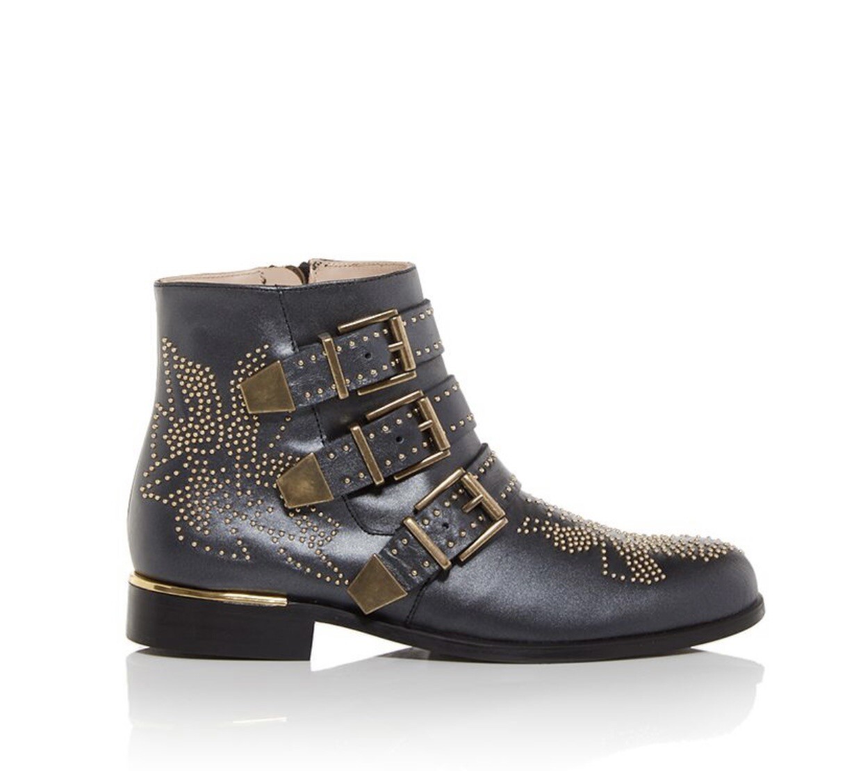 $642 CHLOE Susanna Ankle Gold-Tone Studded Black Leather Booties EU 32/US 1 image 2