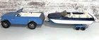 Tonka Jeep Jeepster w/ Plastic Boat & Trailer Blue Vintage Pressed Steel ~27" L