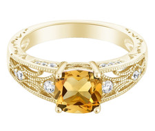 925 Yellow Gold Plated Silver 1.10 Ct Cushion Yellow Citrine Engagement Ring