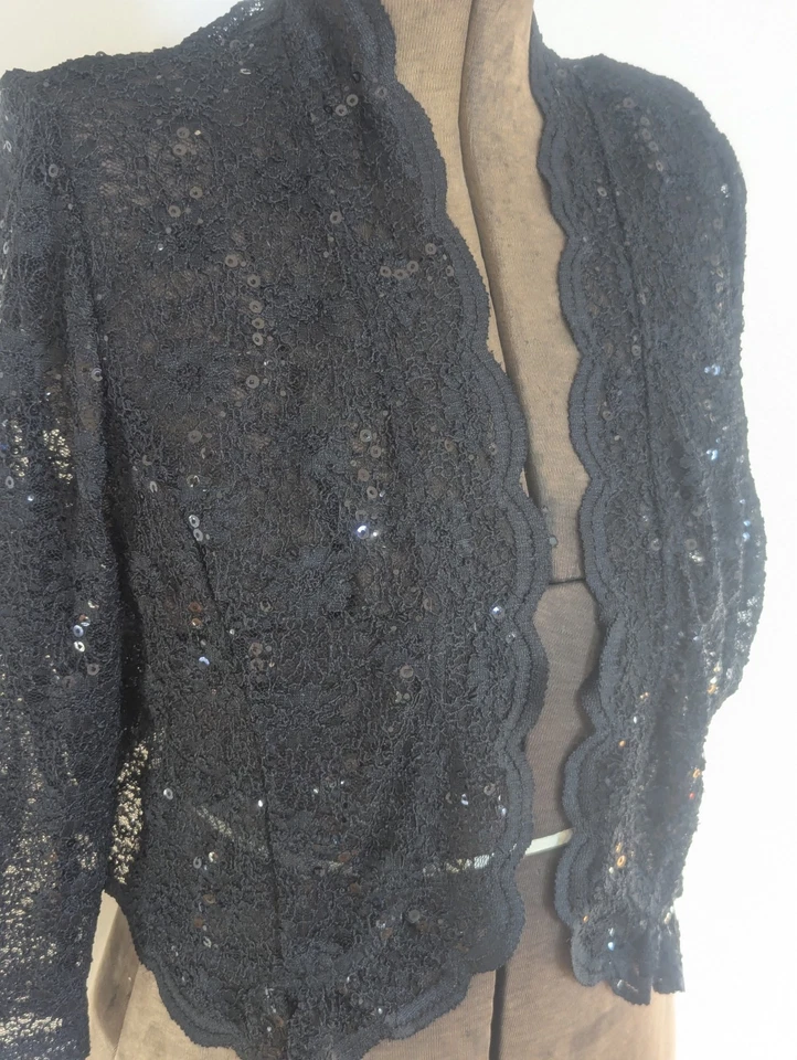 R&M Richards Women Lace Sequin Bolero Shrug Size XL Scalloped Elegant Event - Image 2 of 4