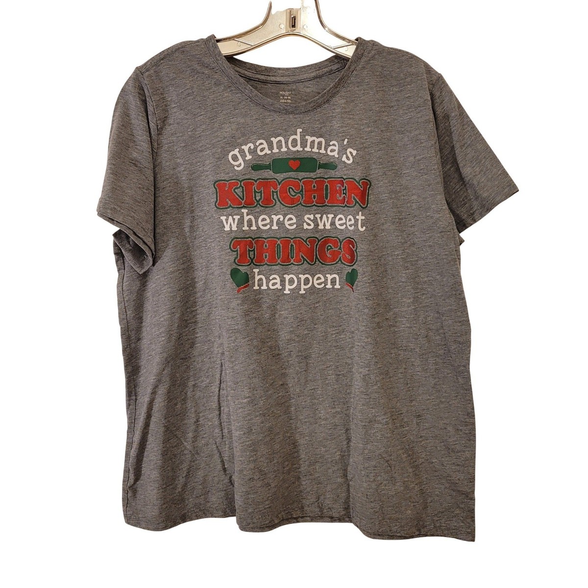 Holiday Time Womens Graphic T Shirt Grandma Kitchen Sweet Things Happen XL Gray