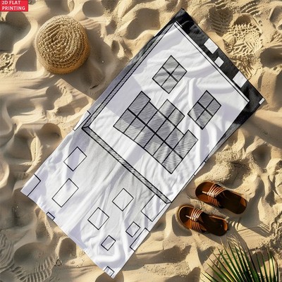 2D Flat One-Piece Cube Pixel Beach Towel - Soft, Highly Absorbent Microfiber,
