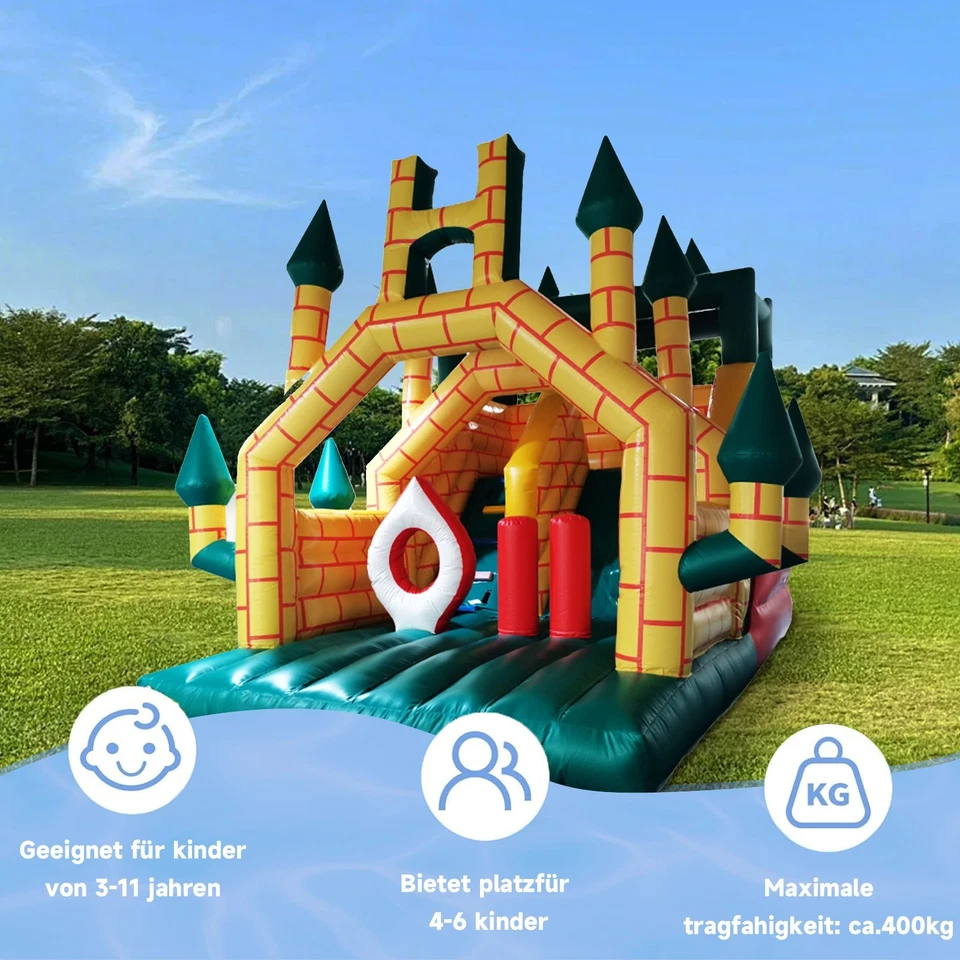 Profi Hüpfburg XXL Aufblasbar Schloss Kinderhüpfburg mit Rutsche inkl. Gebläse - Bild 3 von 4