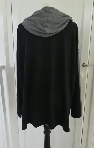 Eileen Fisher Black & Grey Relaxed Fit Stretch Jersey Hoodie Top M/M UK 12-14 - Picture 3 of 4