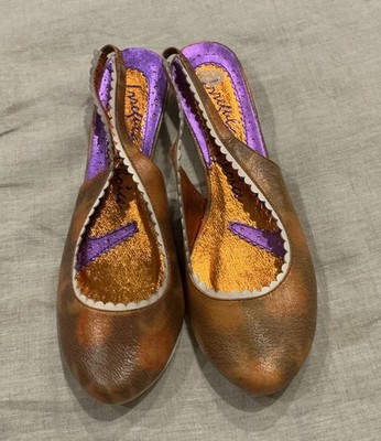 Irregular Choice 37 6.5 Orange Brown Slingback Tiny Heels Shoes Slip Ons