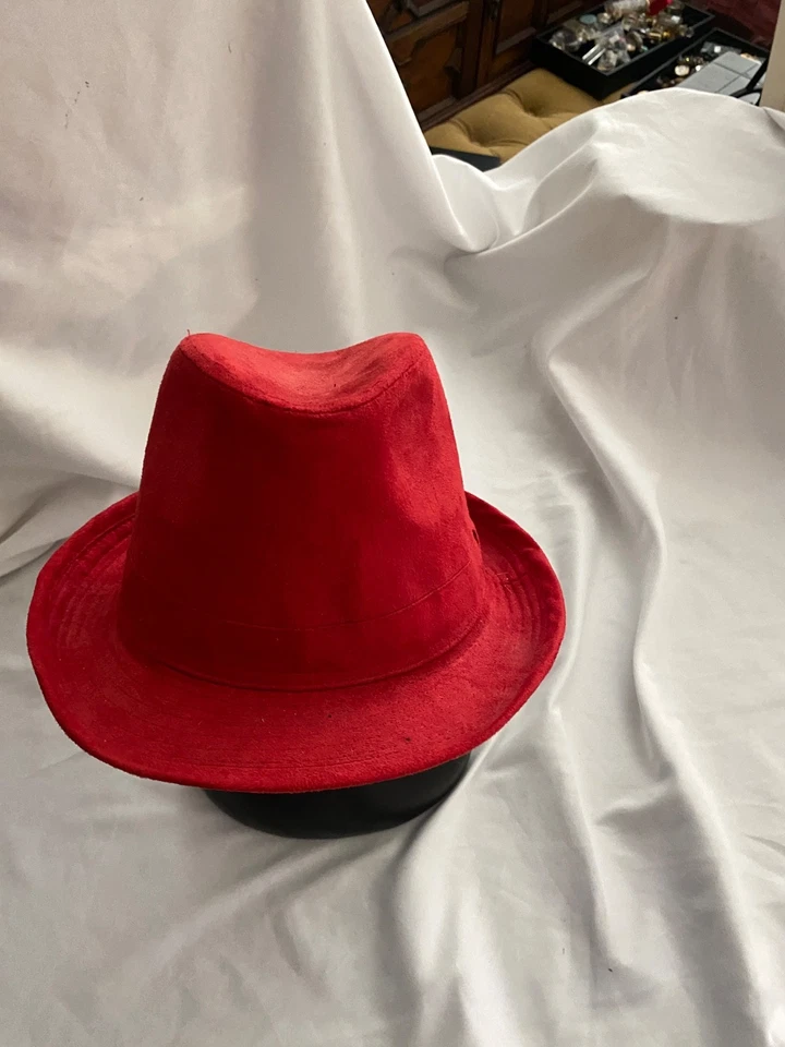 Sombrero Fedora Rojo De Colección U3i Terciopelo-Como Declaración Unisex Foto 3 de 4
