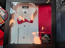 Men's 2XL 18.5 34/35 Formal White Tuxedo Shirt with RED Cummerbund/Bow-tie SET