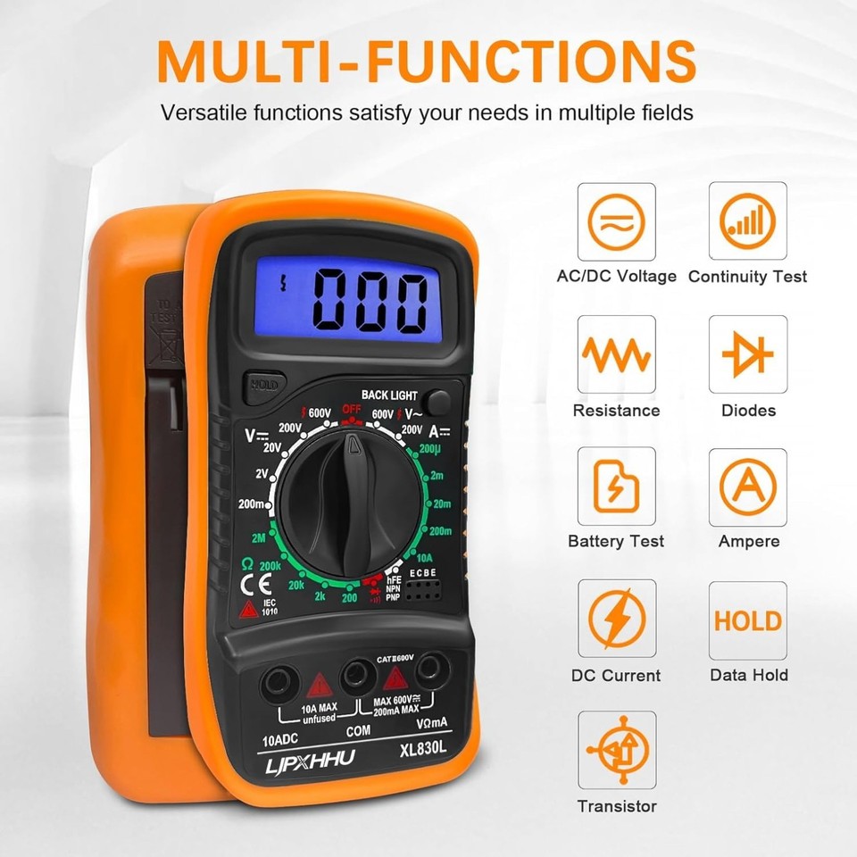 Digital Multimeter Voltmeter Battery Voltage Multi Tester Continuity ...
