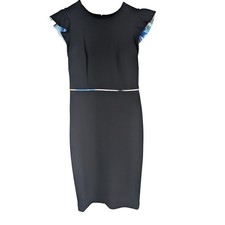 Calvin Klein Womens Black Ruffle Sleeve Floral Trim Sheath Dress CD8C11NB 4