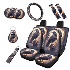 10 Pack Crow Moon Skull Car Seat Covers, Gothic Crow Skeleton Universal Drive...