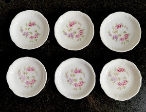 6 Carl Tielsch / C.T Altwasser Silesia Germany Pink Roses Butter Pats Set 3”
