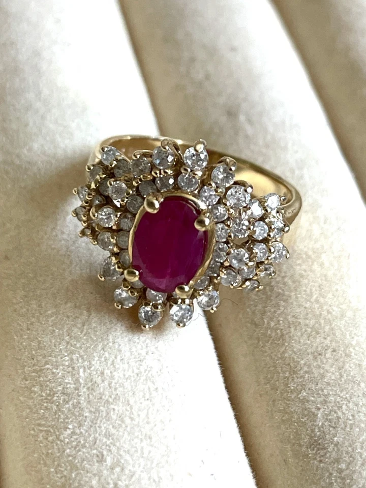 Effy 14K Yellow Gold Ruby & Diamond Flower Cluster Ring – 2.40 ctw – Size 7 - Image 4 of 4