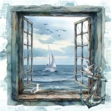 Decoupage Art Craft-Lunch Size Napkin 6.5" x 6.5" - Sea View, Coastal, Nautical