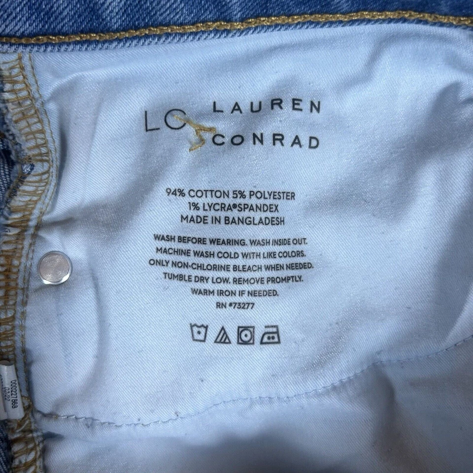 Pantalones Cortos de Jean Lauren Conrad Para Mujer 14 Cortos Tiro Alto Corte Botón Mosca Denim LC Foto 3 de 4
