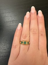 18ct Gold Emerald & Diamond Ring – Vintage 5 Stone Edwardian Style – M – Bham