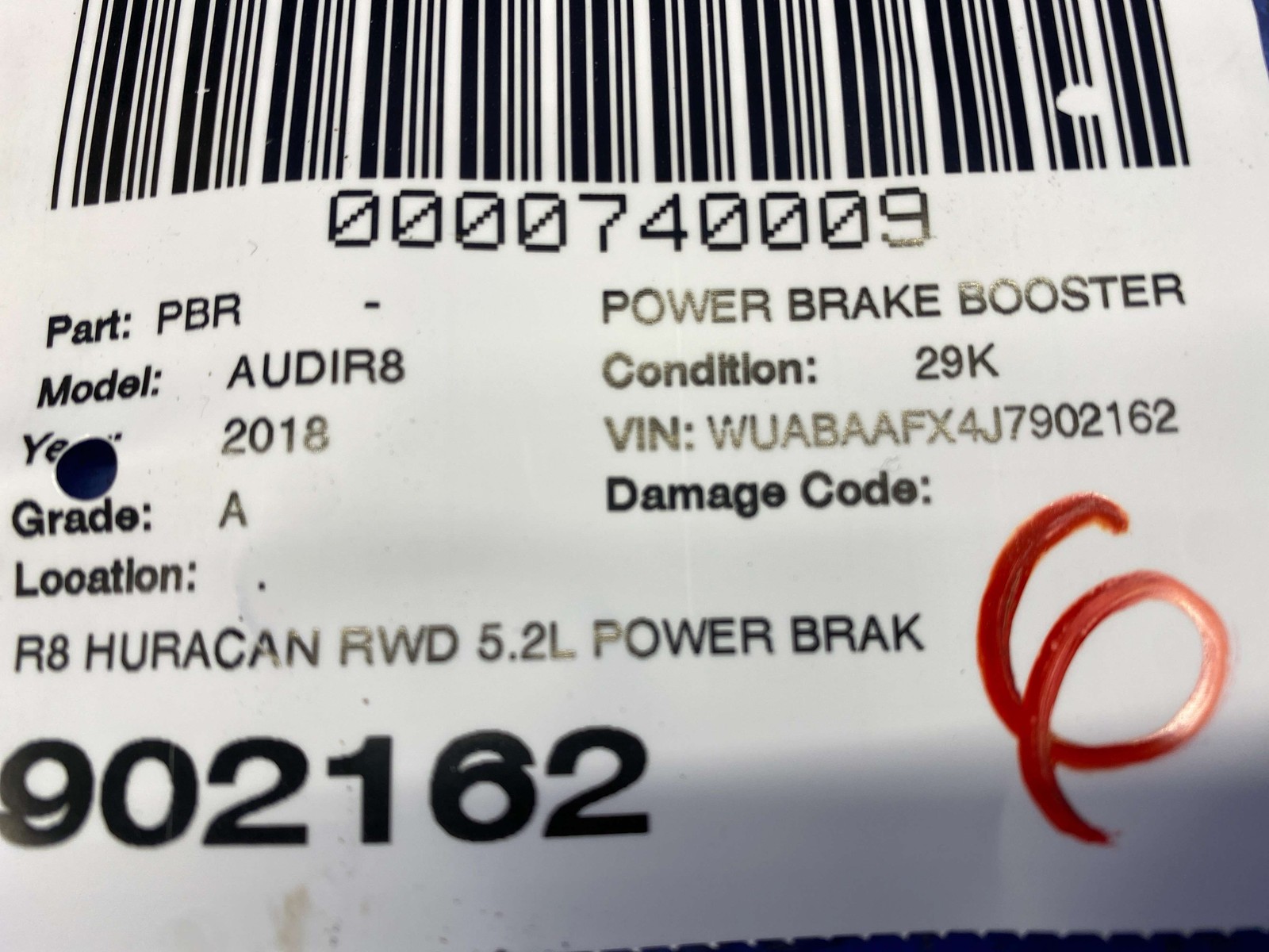 2017-2023 AUDI R8 V10 4S RWS OEM 5.2L POWER BRAKE BOOSTER PUMP 4S0612105F